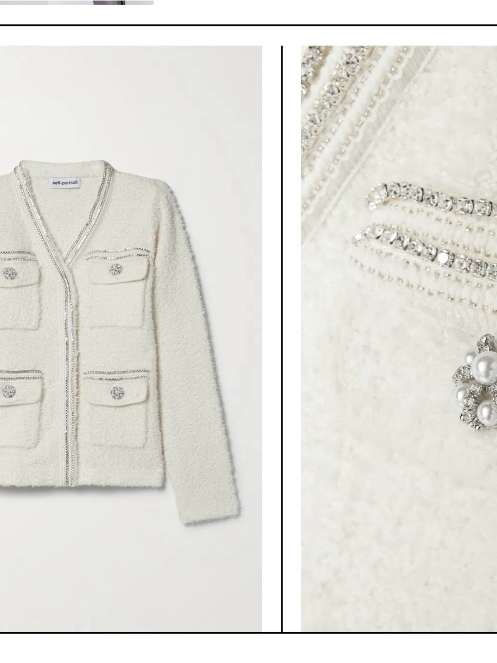 Self-Portrait Cream Bouclé Jacket with Beaded Trim